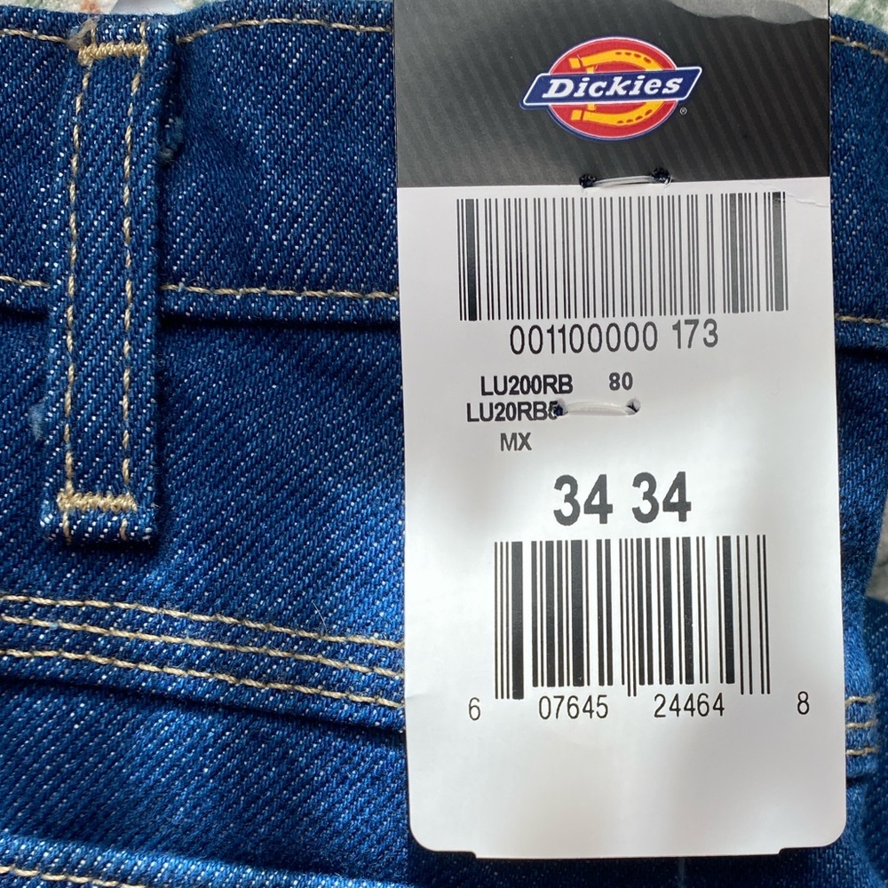NWT - Dickies Relaxed Carpenter Work Pants Dark Blue Denim Jeans 34 34